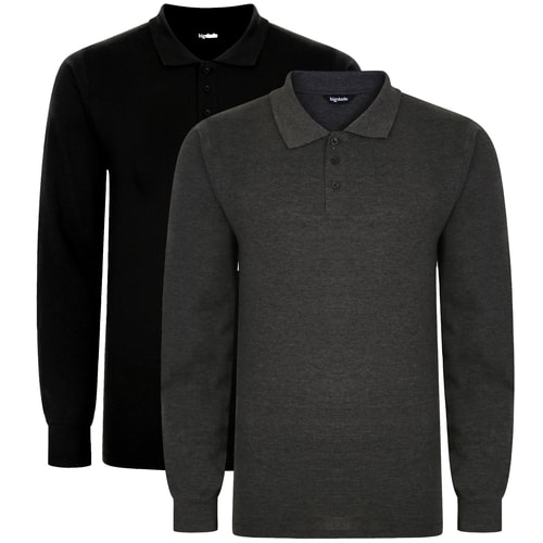 Bigdude Twin Pack Long Sleeve Polos Black/Charcoal